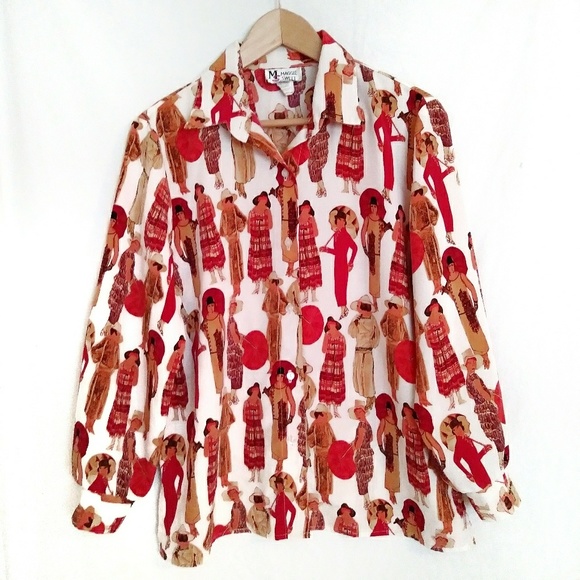Vintage Tops - Vintage Red Ladies Long Sleeve Button Down Blouse